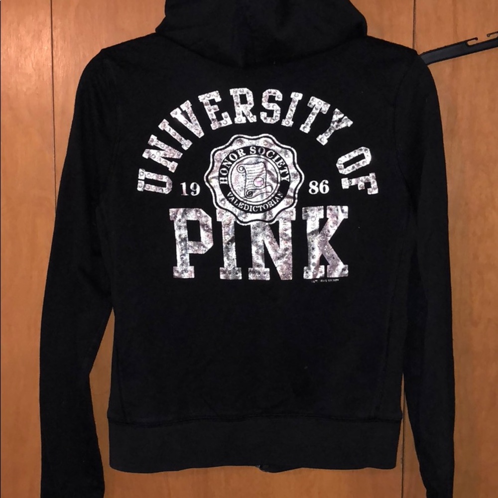 EUC VS PINK black rhinestoned zip up